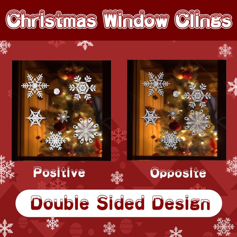 MAGLOGY Glitter Snowflake Window Clings 93Pcs, Christmas Silver Snowflake Window Clings, Xmas Glass Glitter Stickers Decals, Snowflakes, Winter Holiday Windows Decor for Festive Spirit Home Party - Image 4